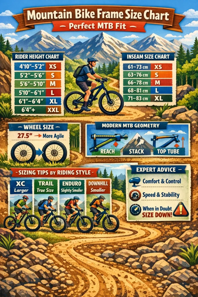 Mountain bike frame size chart